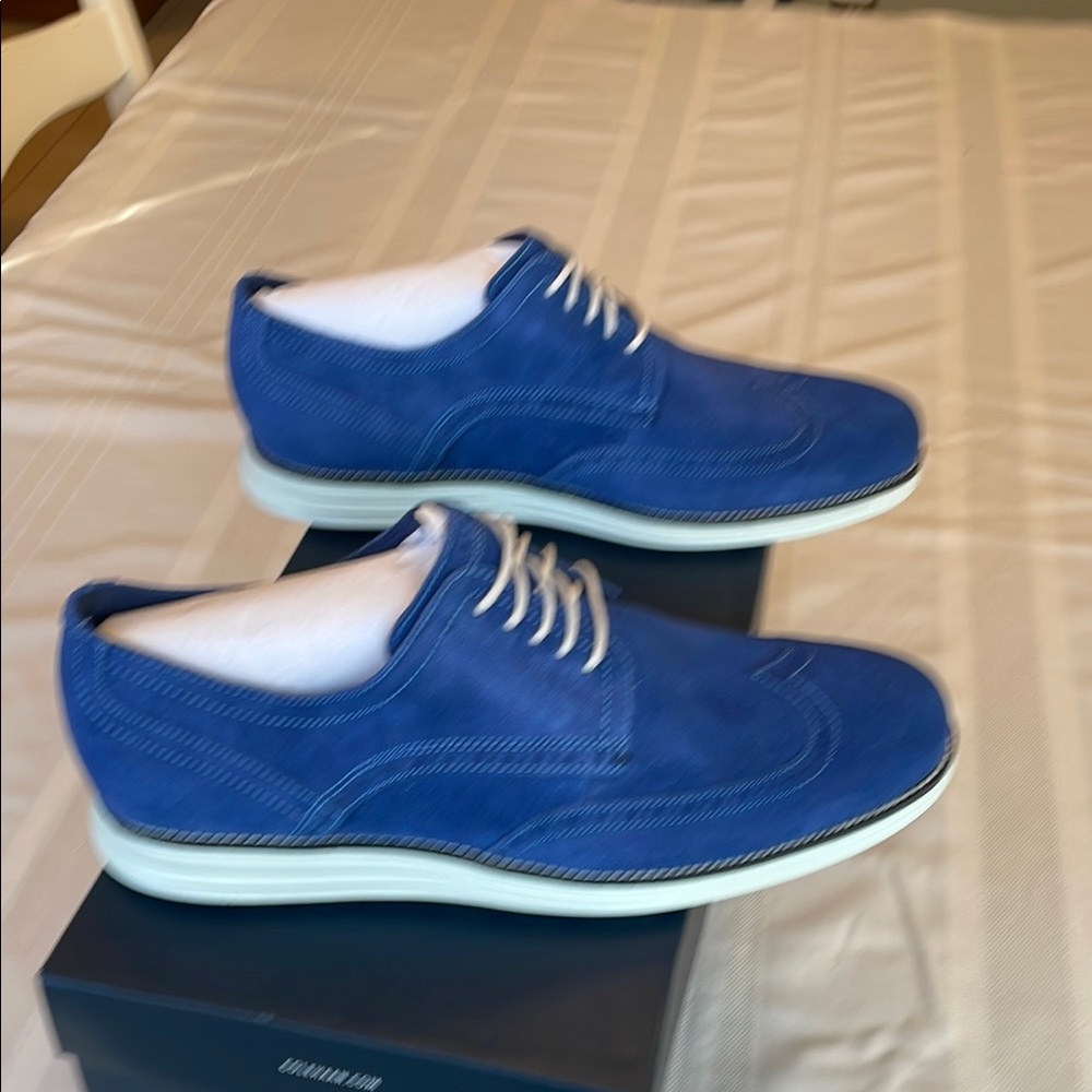 NWOT Cole Haan Men's Original Grand Shortwing Blue Suede Shoes, Size 11.5 M - Picture 3 of 8